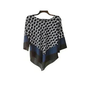 Alfani Womens Top Black Blue Geometric Pullover Asymmetrical Blouse Size 14